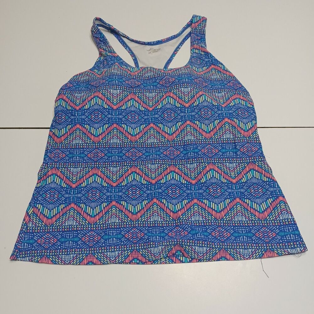 BCG Womens 12 Bustier‎ Bikini Swim Top Blue Boho Stretch